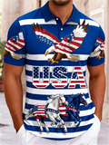 American Flag Eagle Print Couple Men's Polo Shirts Women USA Star Striped Patriotic Casual Sportswear For Independence Day