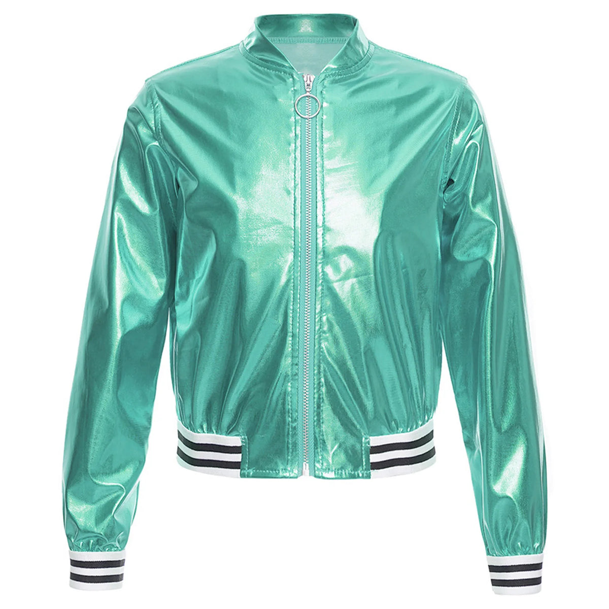 Kids Girls Hip-hop Jazz Street Dance Coat Long Sleeve Shiny Bronzing Cloth Baseball Jacket Bomber Outerwear Streetwear Dancewear