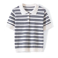 WinvyNee Summer Women's Pure Cotton Sweaters Polo T-Shirts White Half Sleeve Striped Tees Y2k Outerwears Pullover Tops ZA1523012