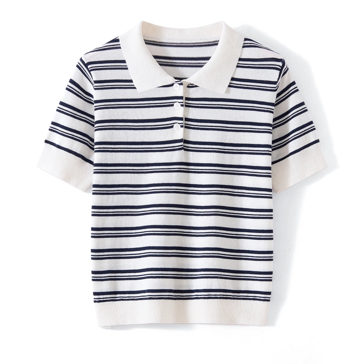 WinvyNee Summer Women's Pure Cotton Sweaters Polo T-Shirts White Half Sleeve Striped Tees Y2k Outerwears Pullover Tops ZA1523012