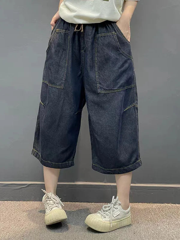 Artistic Vintage Women's Jeans High Waist Loose Fit Casual Pants Seven-Foot Thin Style Harlan Trousers Commute Style Pocket E...