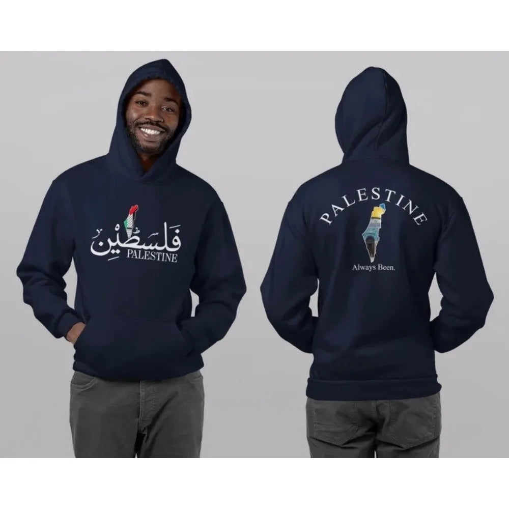 Palestine Hoodie Front/Back Printed Design Palestine Arabi Name Map Hooded Sweatshirt Unisex Clothing Long Sleeve Tracksuit