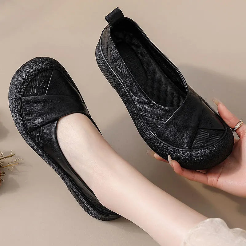 Spring Fashion Women's Loafers Genuine Leather Soft Moccasin Retro Butterfly-Know Flower Summer Ballet Flats Ladies Shoes