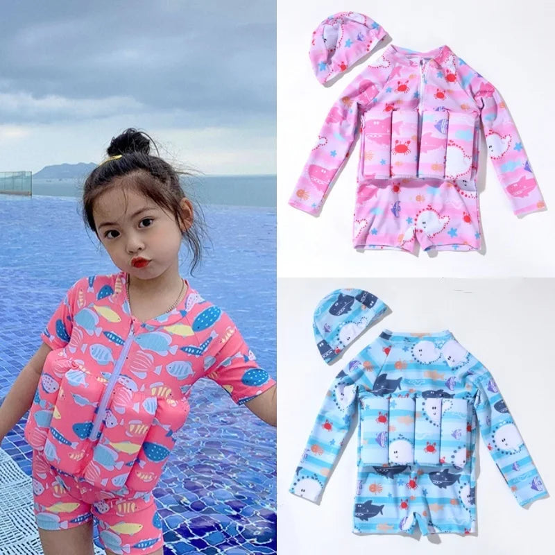Kids Buoyancy Swimsuit One-piece Swimsuit Children's Girls Boys Fashion Cartoon Print Swimwear Beach Swimming Clothing 1-5 Years