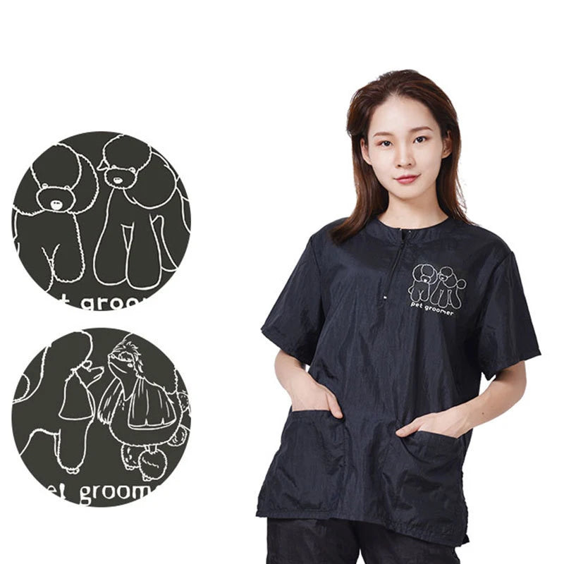 Pet Grooming Clothing Waterproof Pet Hospital Work Clothes Pet Stores Anti Hair And Anti-static Pet Groomer Smock Uniform Tops