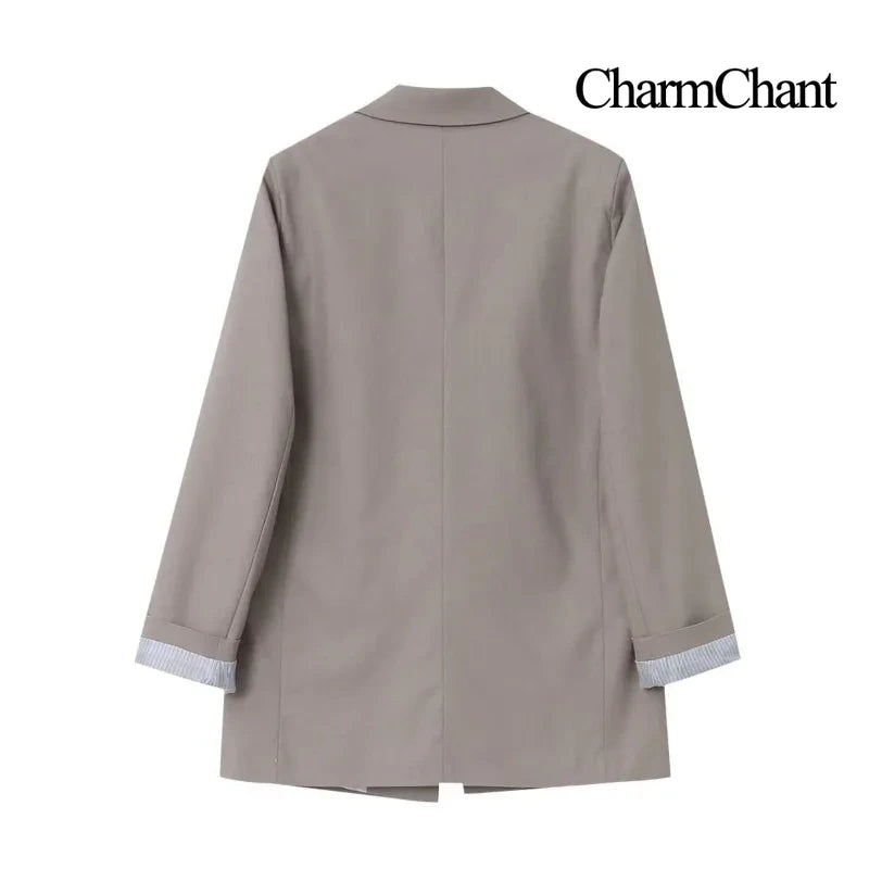Charmchant Women's  Minimalist Oversized Linen Blazer High Quality Long Sleeve Outerwear Jackets Casual Office Wear Spring 2026