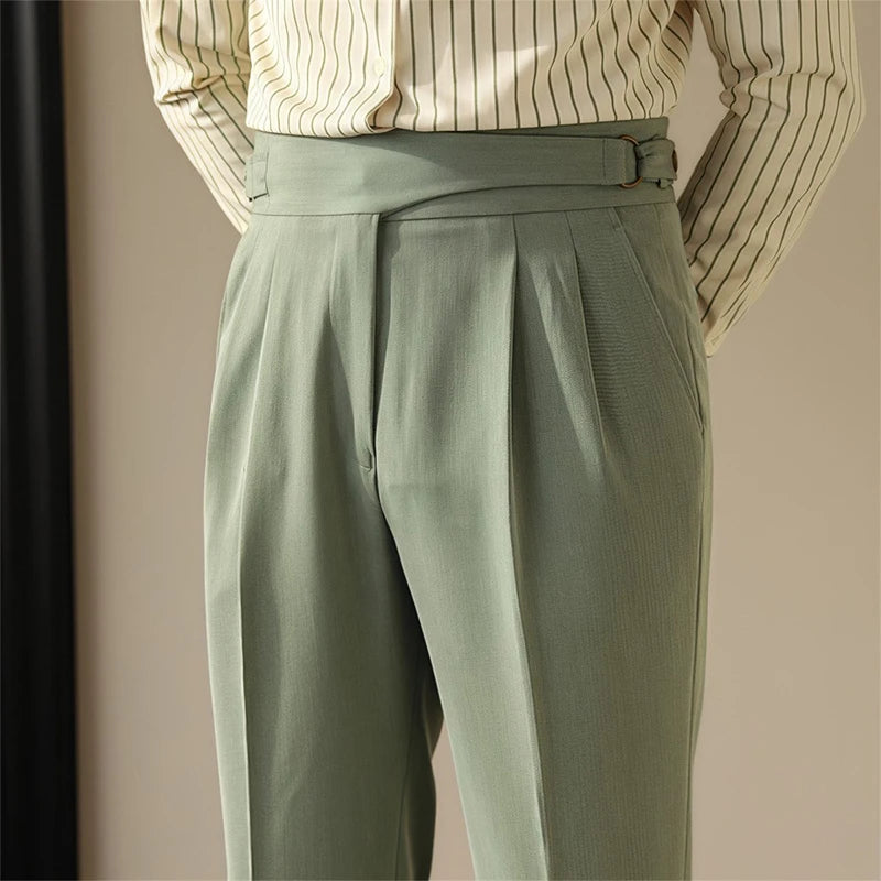 Men's Light Luxury Fitting Well Draped Baggy Suit Pants Casual Button-down Solid Color Straight Premium Elegant Dress Pants