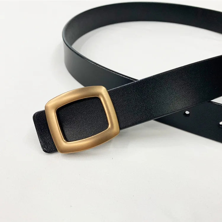 2021 New Belts for Women Genuine Leather Luxury Designer Jeans Belt Female Waistband Fashion Square Metal Buckle Belt Lady Black