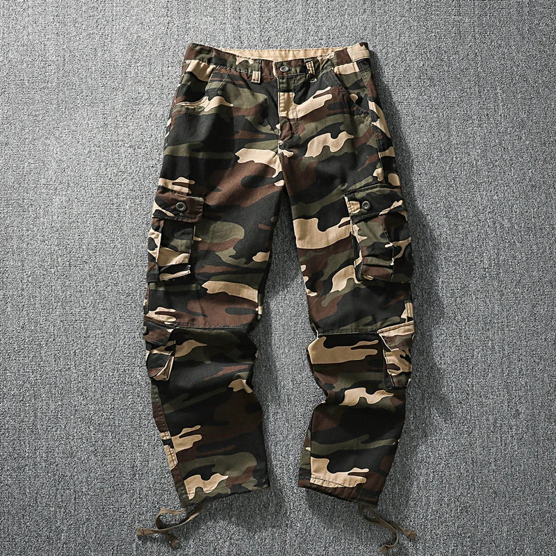 Men Tactical Pants Cargo Trousers Fashion Casual Sports Outfits Camo Pants Loose Straight Pants
