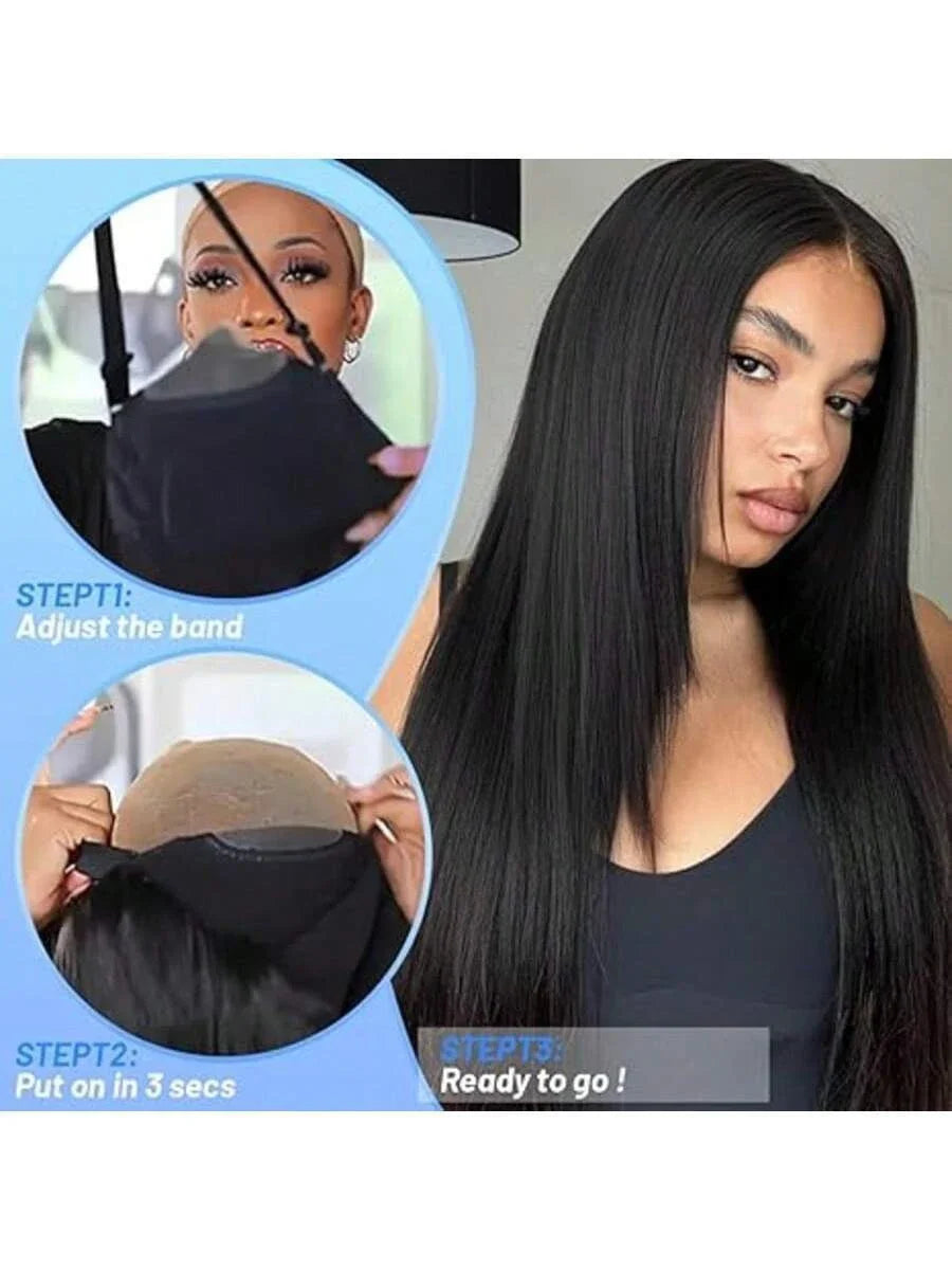 Wear And Go Glueless Straight Human Hair Wigs Pre Plucked Pre Cut Lace Front Wigs For Black Women