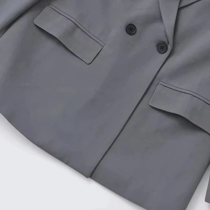 2025 Fashion Simple Loose Double Breasted Blazer Coat Long Sleeve Flap Pockets Female Outerwear Chic Tops Office Outwear