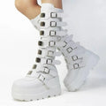 Women Boots Platform Long Boots Sexy Punk Black Motorcycles Boots Round Toe Knee High Boot Gothic Shoes Metal Buckle Women Shoes