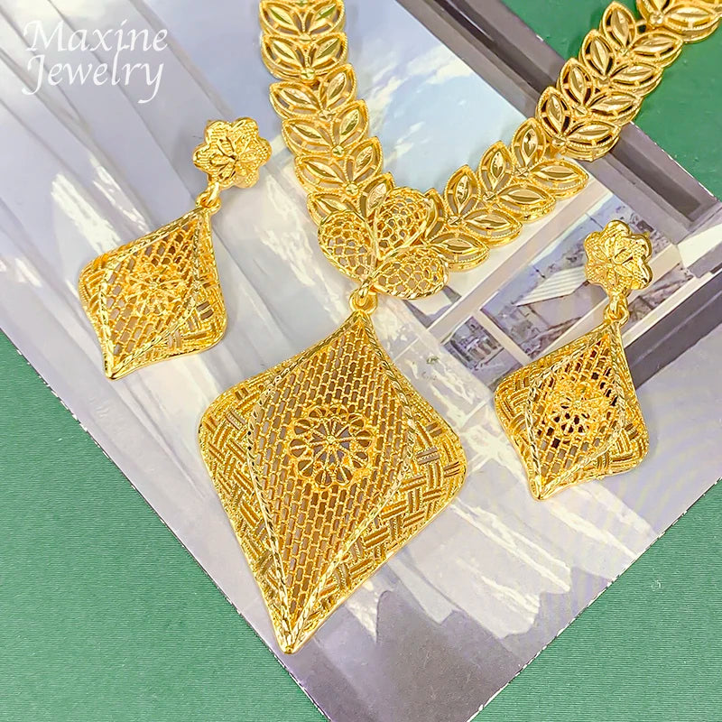 Original Design Unique Dubai 18K Gold Plated Jewelry Set for Women Golden Jewellery Necklace Earrings Bridal Party Wedding Gifts