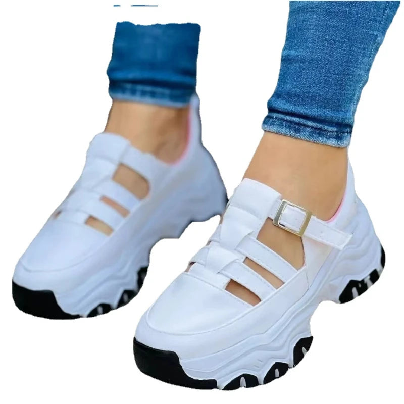 2026 New Thick-soled Women's Sports Shoes Fashion Casual Comfortable Slip-on Flat Shoes Women's Heightening Vulcanized Shoes