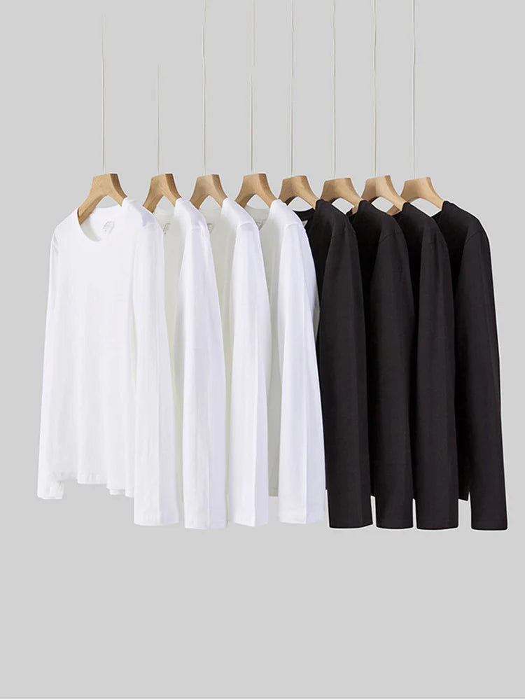 Women O-neck Long Sleeve T shirts Lady White Cotton Tops Female Soft Casual Tees Women's Black T-shirt