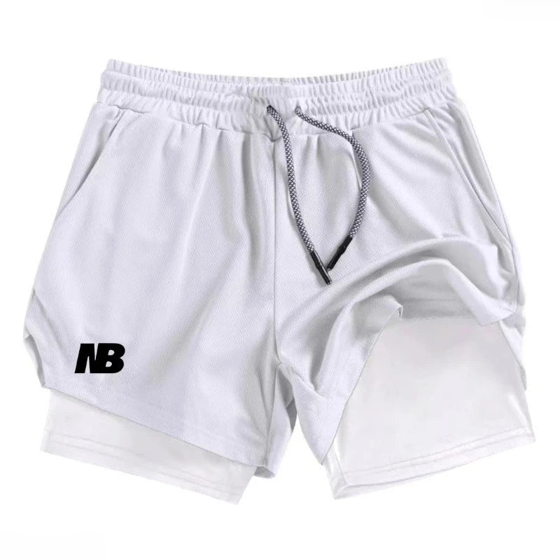 Mens Fashion Comfortable Sports Shorts Running Sportswear Tight Double Layer 2-in-1 Wear Stretchy Performance Moisture Absorbing