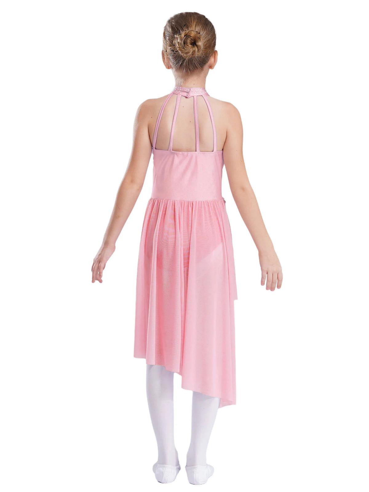 Kids Girls Ballet Lyrical Contemporary Dance Dresses Gymnastics Artistic Skating Costume Shiny Sparkly Rhinestones Tutu Dress