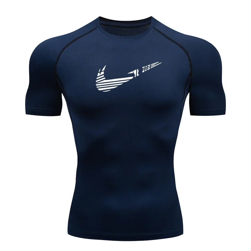 Men Compression Running T Shirt Fitness Print Tight Short Sleeve Tshirt Training Jogging Shirt Gym Sportswear Quick Dry Rashgard
