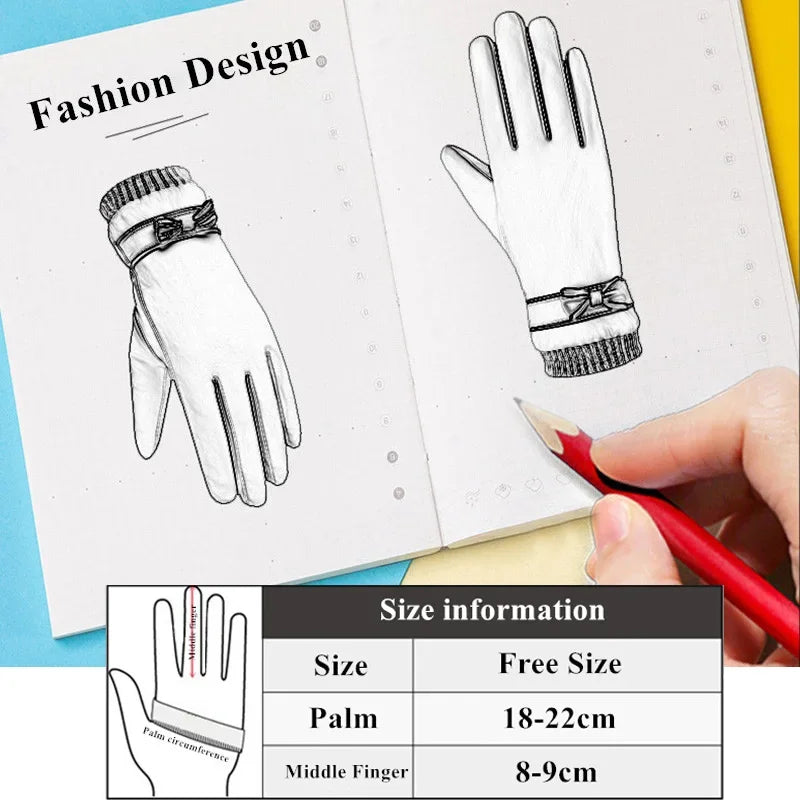 Fashion Winter Women Gloves Windproof Internal Plush Warm Lady Mittens Touch Screen Skin-friendly Soft PU Leather Female Gloves