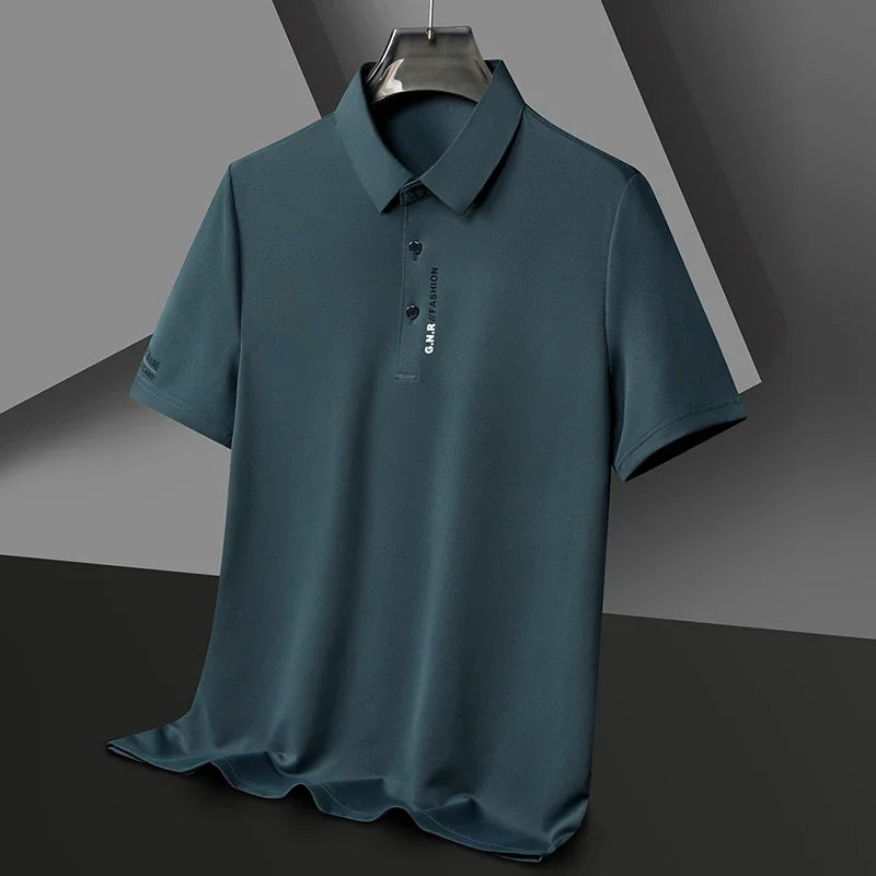 Men's Short Sleeve Solid Color Polo Shirt New Breathable Comfortable Elastic Top for Casual Wear