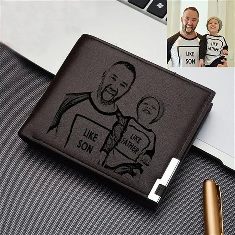 Men's Engraved Bifold Wallet - Custom Photo & Text Premium Leather - Father's Day Gift for Dad from Daughter, Personalized Gifts