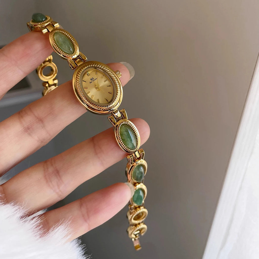 High-end Luxury Watches for Woman Elegant Green Jewelry Jade Quartz Bracelet Wristwatch Gift for Women Lady Fashion Dress Watch