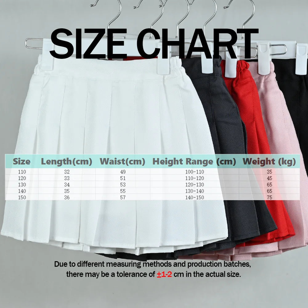 Children Summer Skirts With Shorts Kids A Line High Waist Mini Dress Girls Black White Red Pleated Skirt Student Uniform Skirts