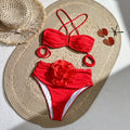 Flower Bikini Set High Waist Swimwear for Women Push Up Swimsuit 2026 New Halter Bandage Bathing Suit Solid White Black Red