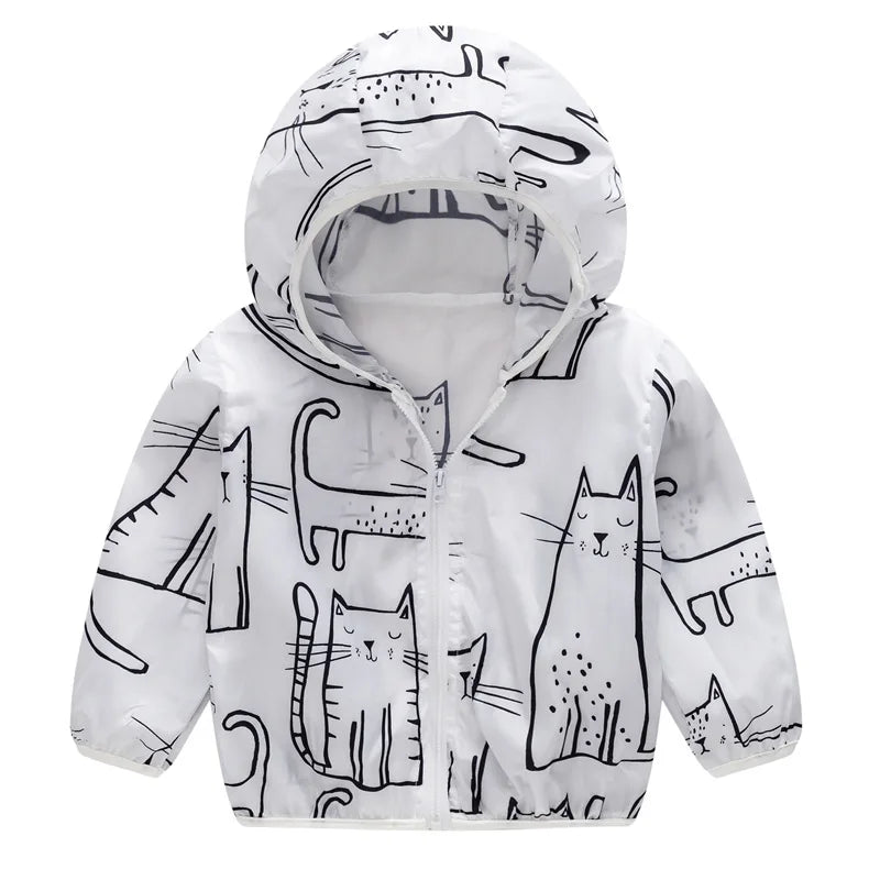 Summer Sun Protective Baby Jackets Thin Hooded Kids Coats Cartoon Children Outerwear Clothing for Girls Boys with Storage Bag