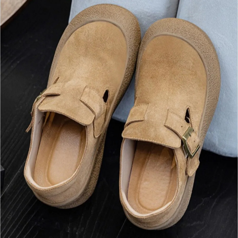 Loafers Women's Spring Autumn New Cow Anti-velvet Round Head Casual Shoes Womens Flat Bottom Shallow Mouth One Pedal Women Shoes