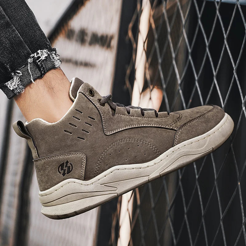 2026Men's Shoes Fashion Outdoor Casual Shoes Men's High Top Sneakers Lace Up Ankle Boots Mens Motorcycle Boots Botas Para Hombre