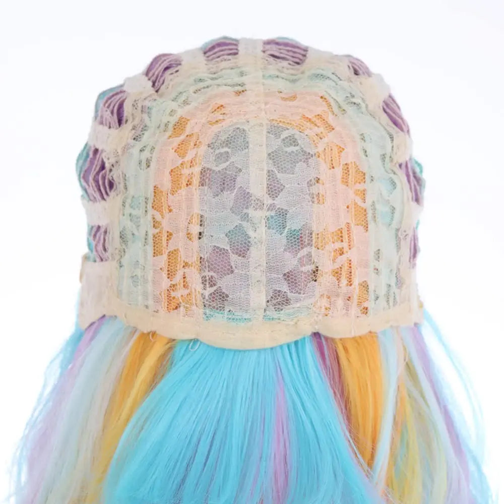 Women's Rainbow Short Curly Wavy Wig Multi-Color Bob with Bangs Heat-Resistant Synthetic Hair for Cosplay Costume Party