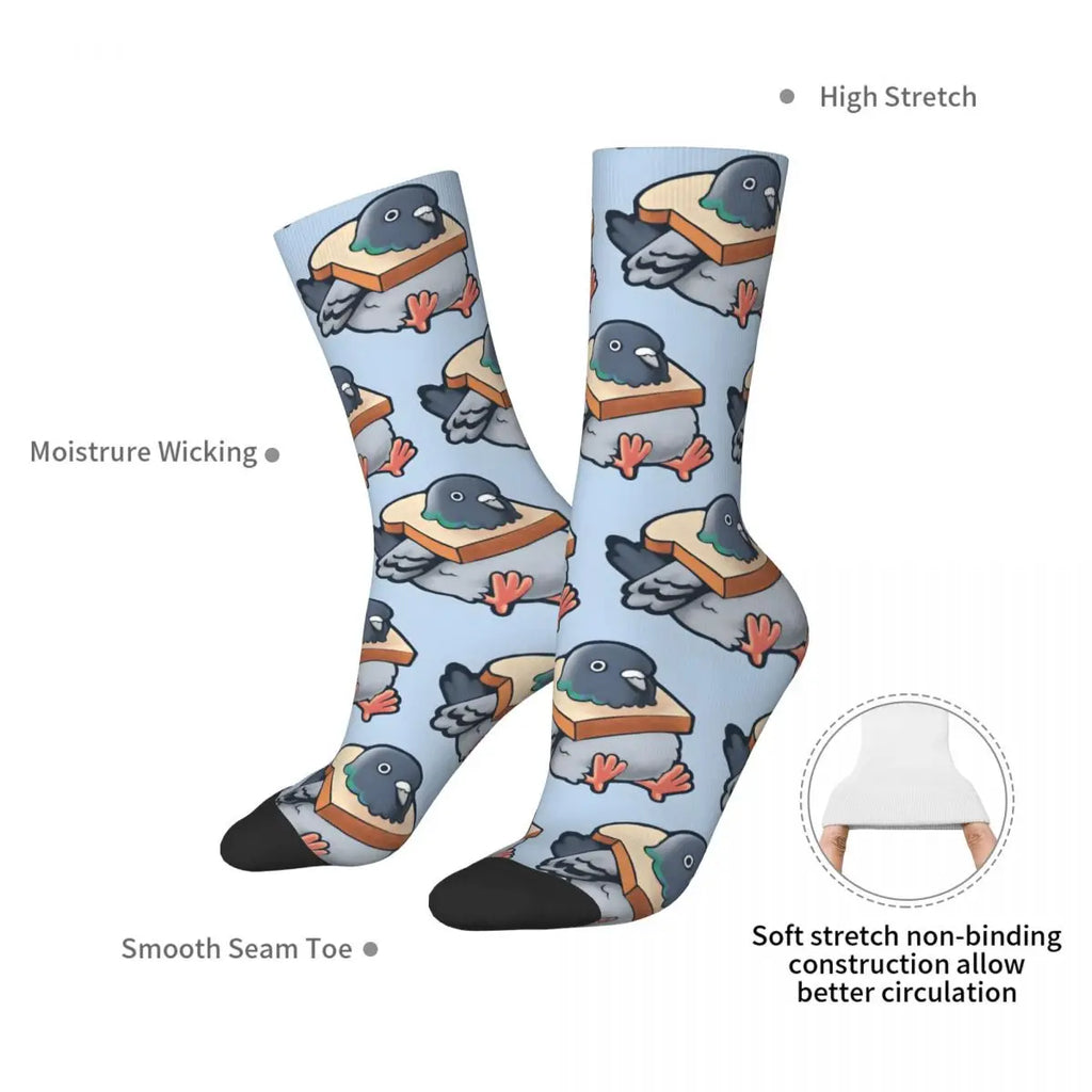 Funny Men's Socks Hungry Pigeon Retro Hip Hop Casual Crew Sock Gift Pattern Printed
