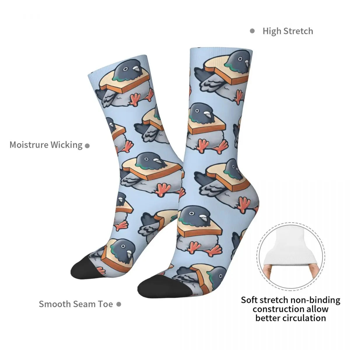 Funny Men's Socks Hungry Pigeon Retro Hip Hop Casual Crew Sock Gift Pattern Printed