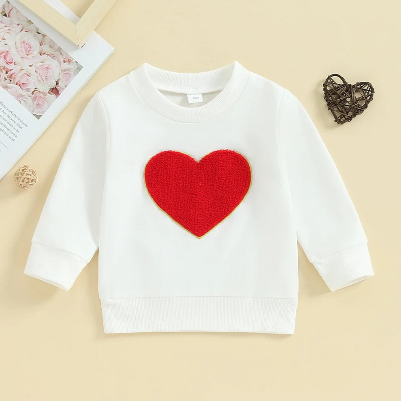 0-3Y Baby Kids Valentine's Day Sweatshirts Tops Toddler Heart Pattern Long Sleeve Pullover Shirt Tops Spring Fall Kids Clothes