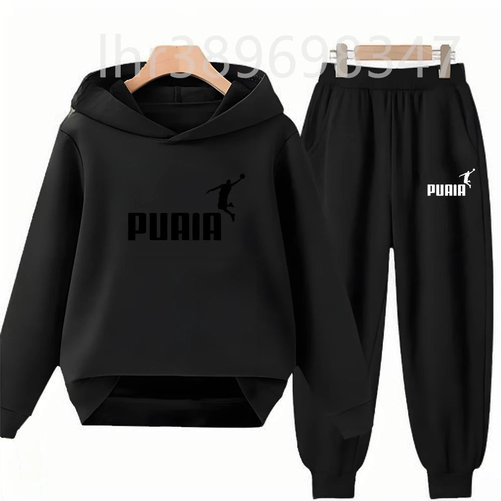 Children's Hoodies Top+Trousers Suit Girls Boy Age 3-12 Coat Casual Toddler Sweatshirt Hood Black Long Sleeves Clothing