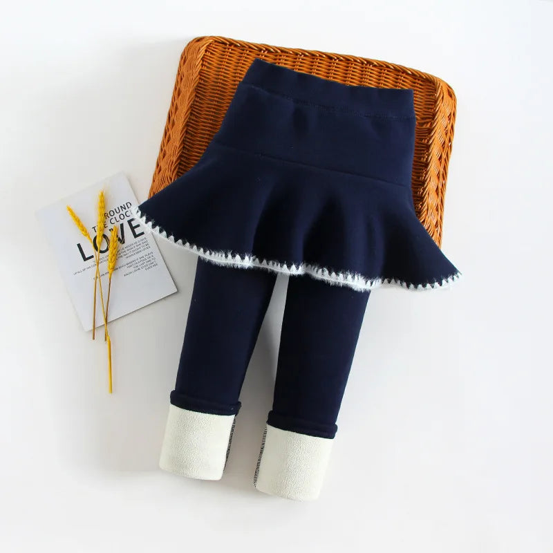 3-10 Years Girls Winter Pants Bootcuts Fleece Leggings for Kids Thick Warm False Two Pieces Culotte Children Skirtpants Trousers