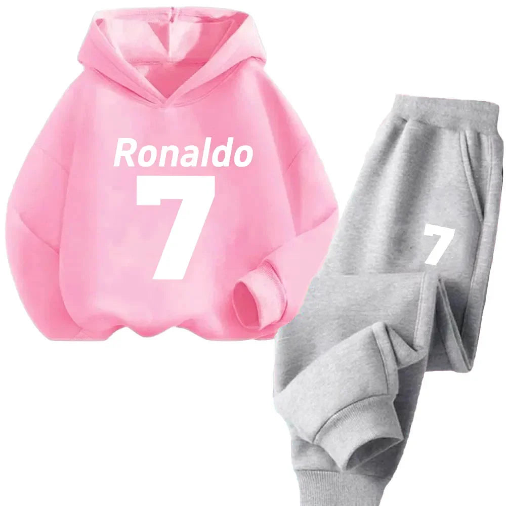 Ronaldo Kids' Sportswear Set: Minimalist Print Hoodie and Pants – A Christmas Gift for Boys and Girls