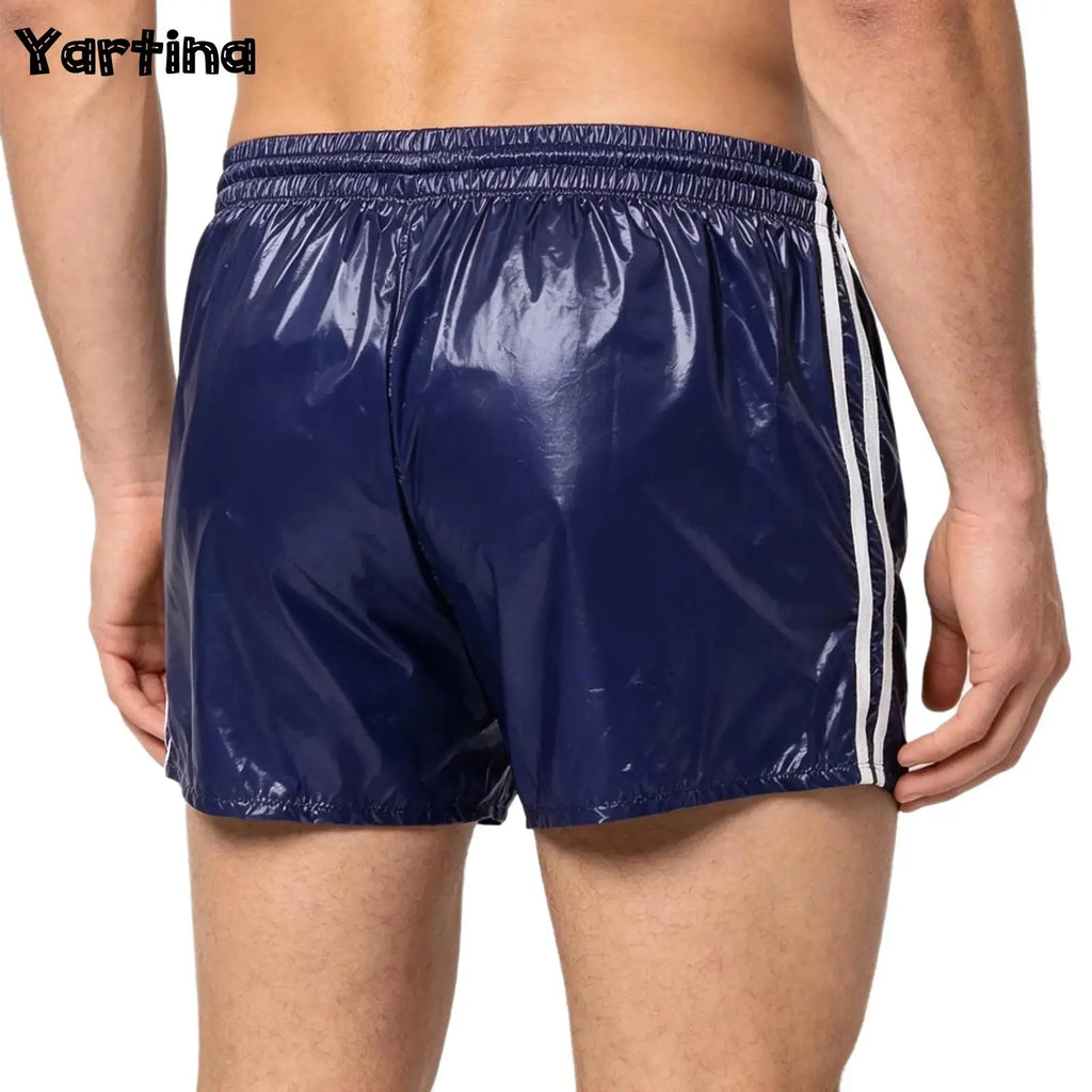 Swimwear Men's Metallic Shorts Waterproof Swimming Trunks Elastic Waistband Built-in Briefs Swim Boxer Shorts Athletic Swimsuit