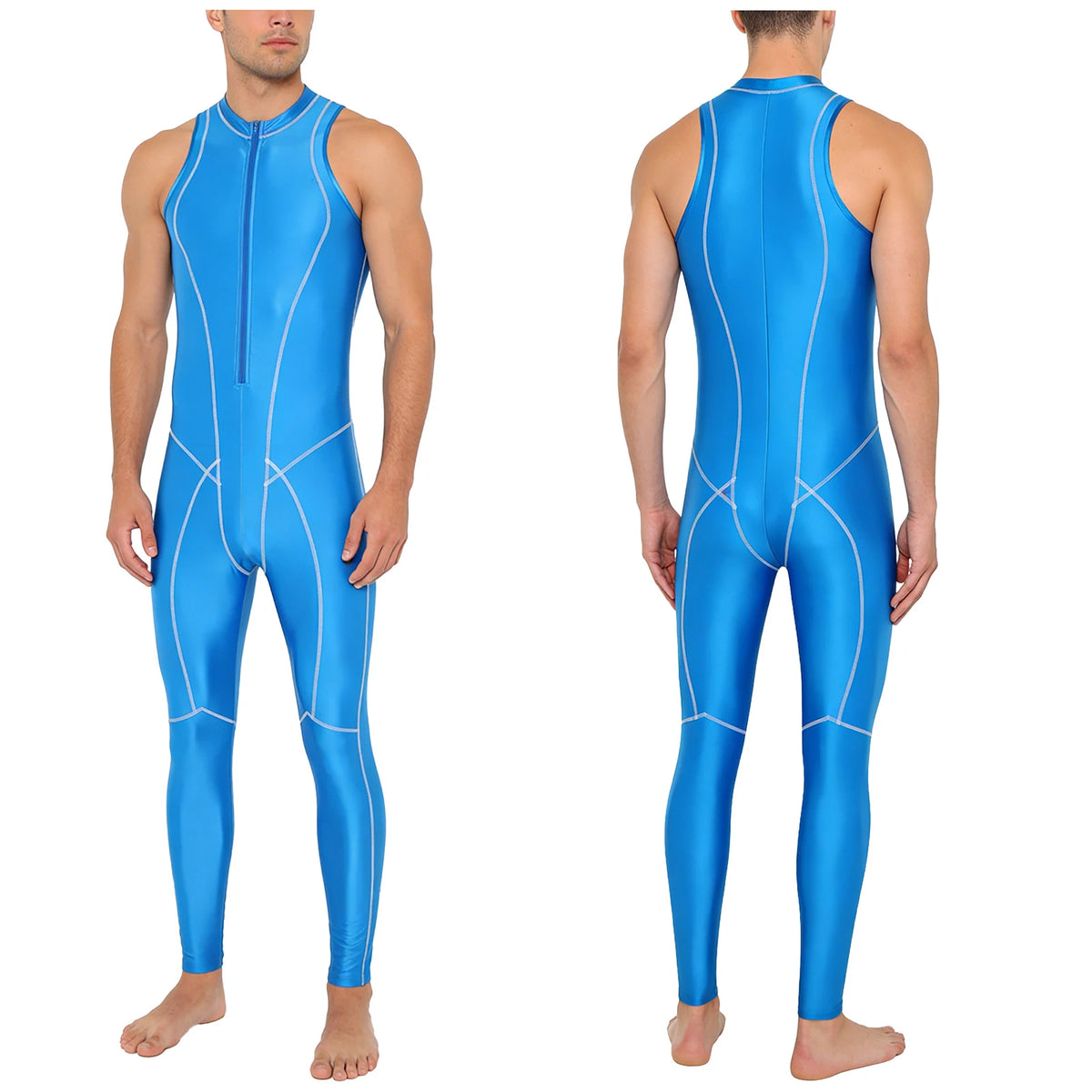 Men Swimwear Rash Guard Wetsuit Oil-shiny Zipper Jumpsuit Bathing Suit Beachwear for Beach Pool Diving Surfing Pool Water Sports