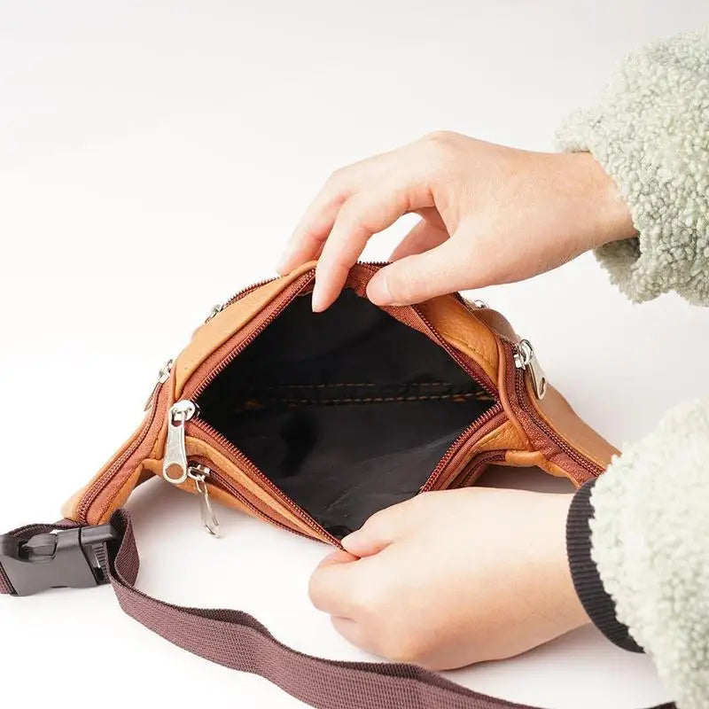 Men's Waist Pack Leather Bag Waist Belt Bag Male Leather Fanny Pack Fashion Luxury Small Shoulder Bags For Men
