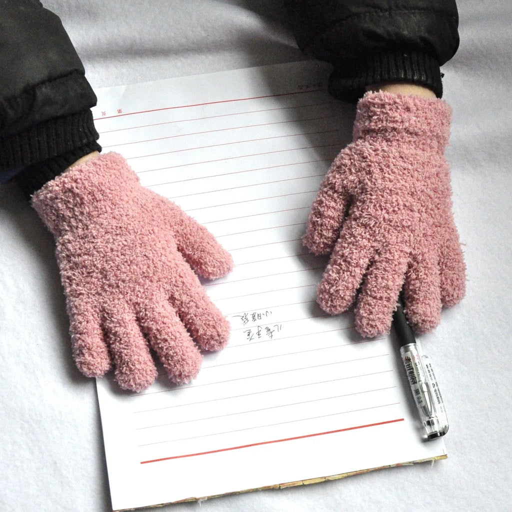 Children Gloves For 3-6 Years Old Winter Kids Coral Fleece Thicken Baby Plush Furry Full Finger Mittens Soft Gloves Keep Warm
