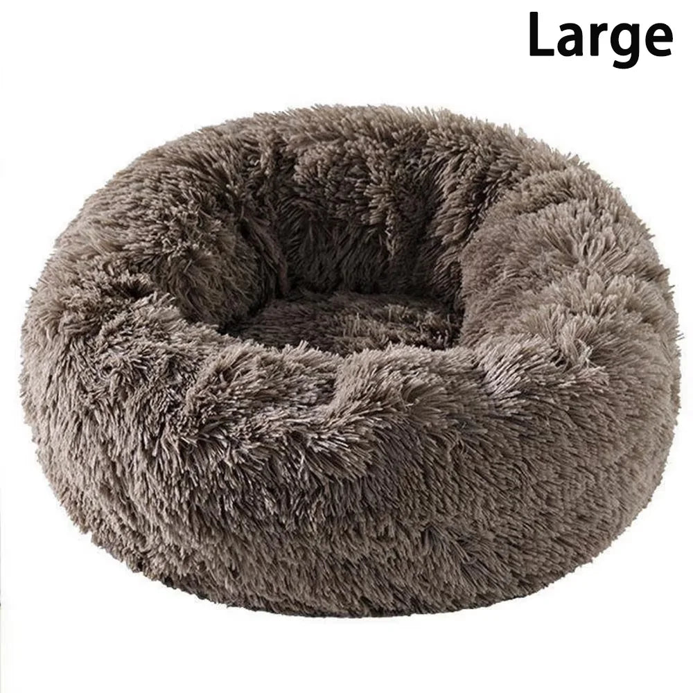 Soft Pet Cat Bed Pad Plush Warm Faux Fur Dog Calm Bed Donut Round Bed Comfortable Sleeping Washable for Small Medium Dog and Cat