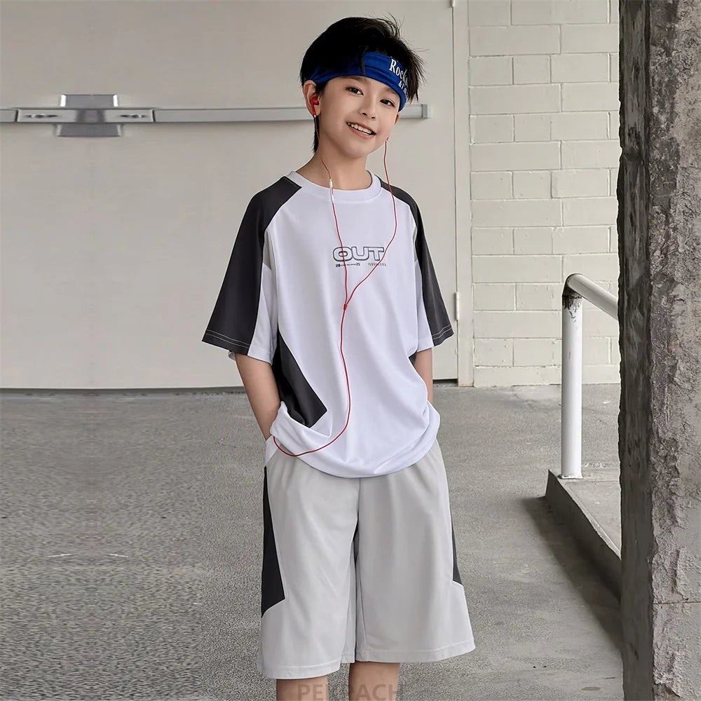 Children New Summer Sports Wear For Boys Quick-Drying T-shirt And Shorts Clothing Set Basketball Jersey Suit Kids Spoty Outfit