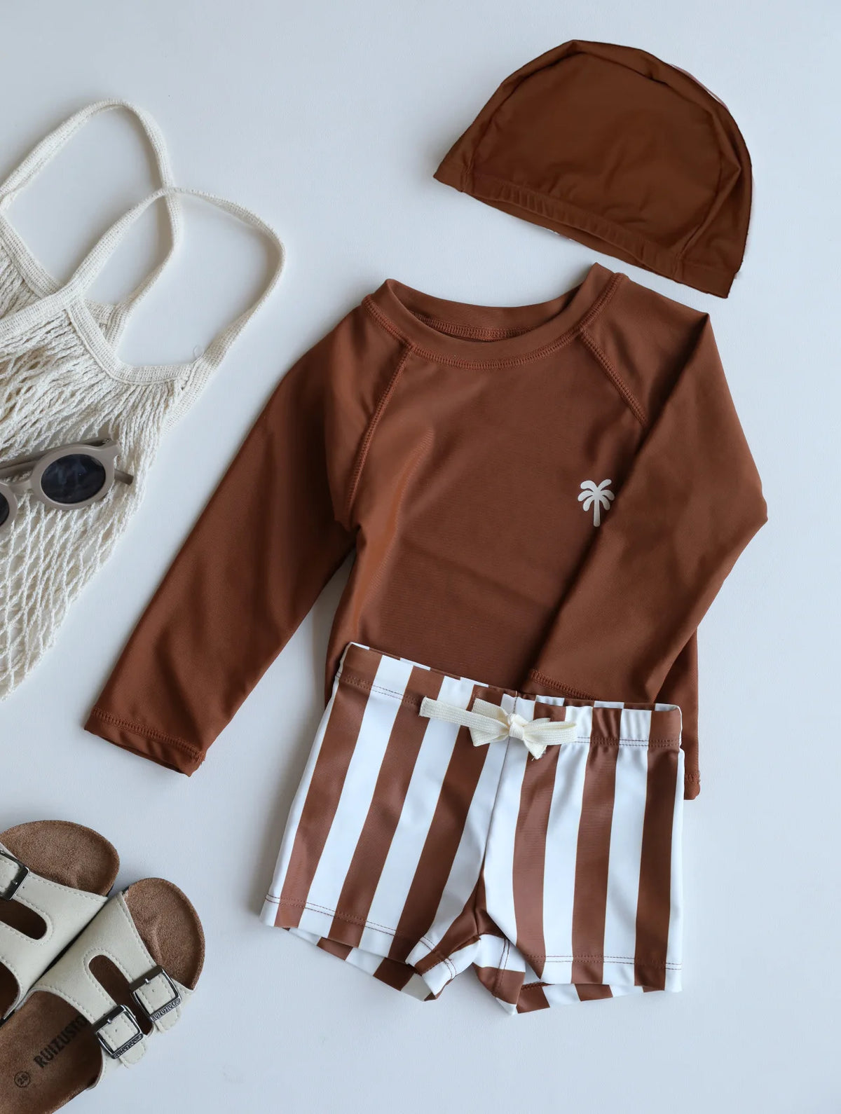 Child Two Pieces Swimsuit Summer Boys Long Sleeve Girls Swimwear Swim Trucks Printed Kids Beach Wear Bathing Suit With Swim Cap