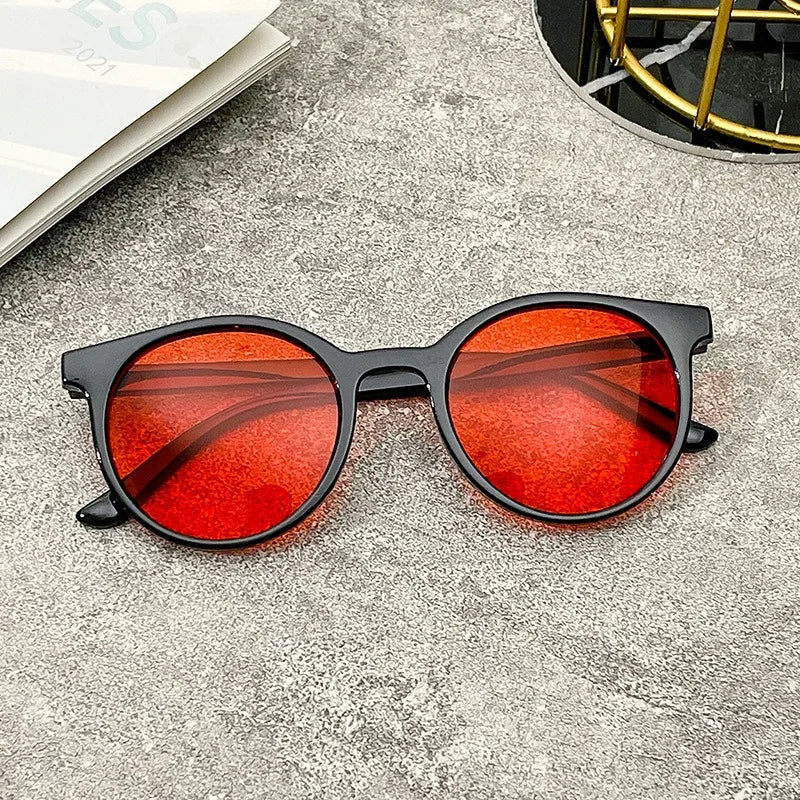 Fashion Kids Trendy Black Color Round Frame Sunglasses Vintage UV400 Lens Classic Sun Glasses for Children Boys Girls 2-8 Years
