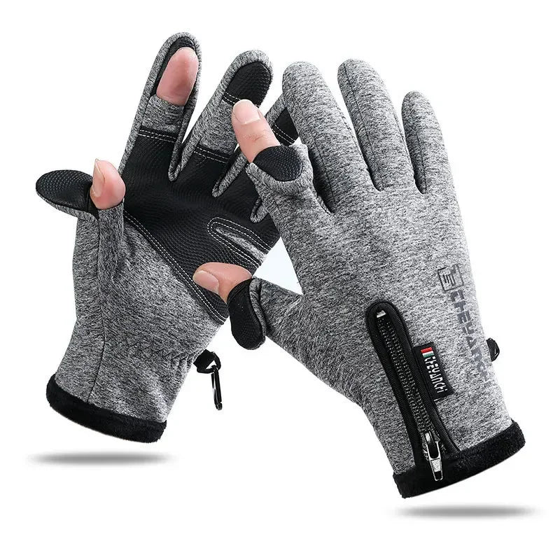 Waterproof Winter Fishing Gloves 2 Finger Flip Windproof Women Men Gloves Velvet Warm Protection Fish Angling Gloves