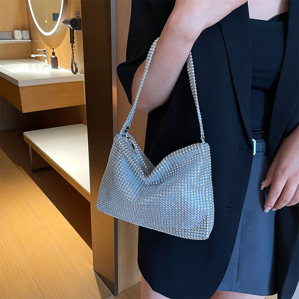 Glitter Evening Dinner Clutch Bag Women Lady Stylish Evening Bag Rhinestone  Large Capacity Underarm Bag Everyday Shoulder Bag