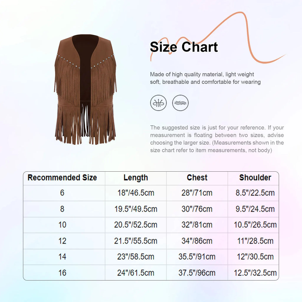 Kids Girls Boys Tassel Fringed Vest Open Front Waistcoat Jackets Child Halloween Western Cowboy Costumes Cowgirl Fancy Dres Up