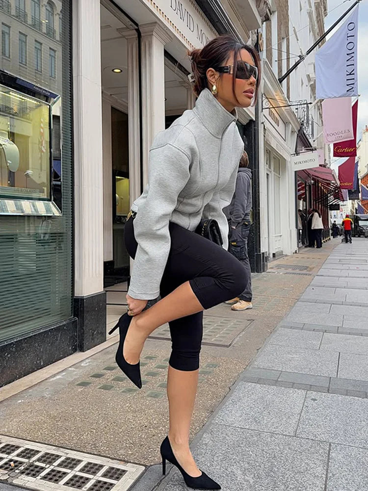Stand Collar Waist Cinching Hoodie Coats Women Casual Long Sleeves Solid Slim Jackets Early Spring Fashion Ladies New Outerwears